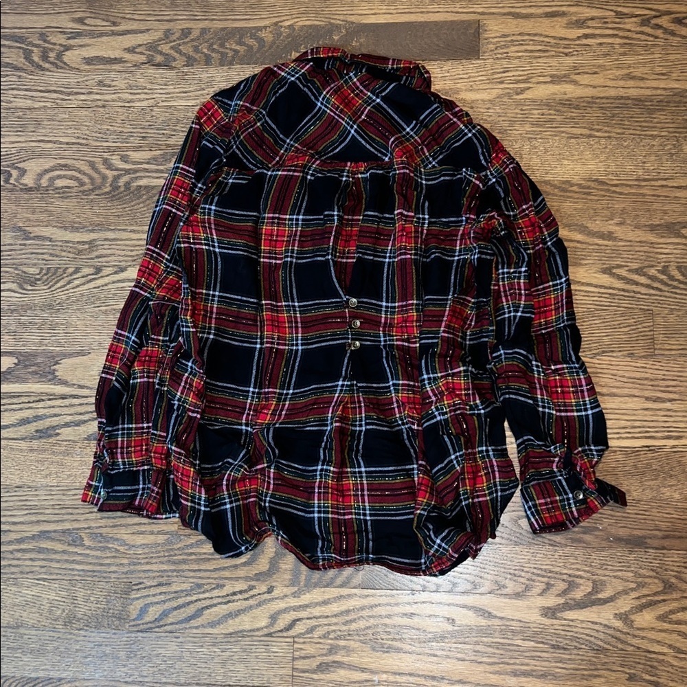 Maurices Red and Black Checkered Sparkly Button Down Shirt - Picture 4 of 5